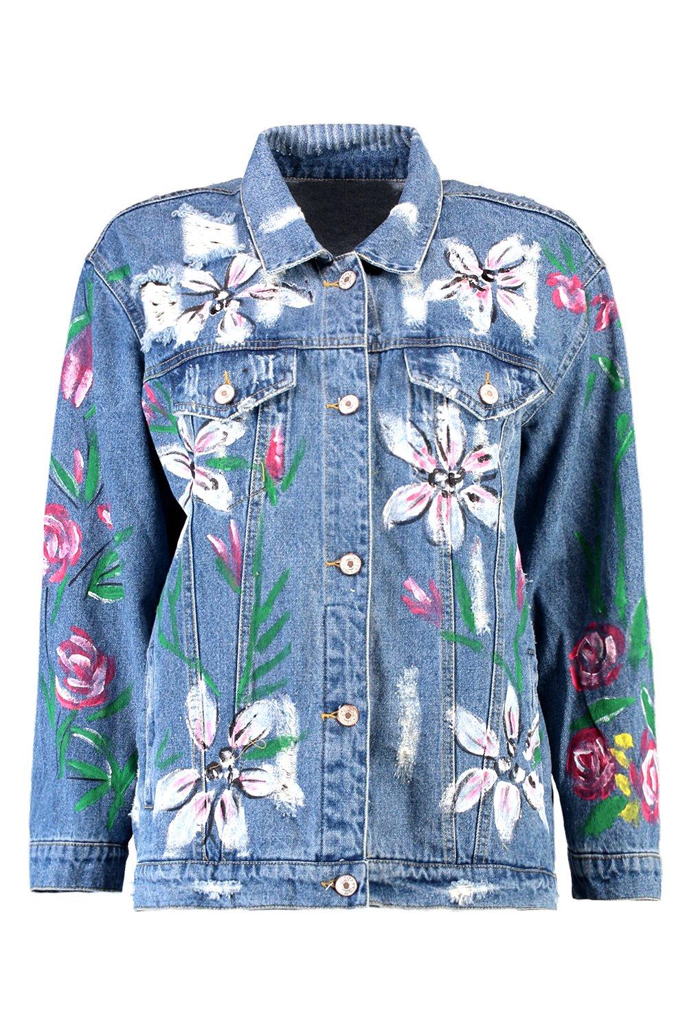 lucy giubbotto di jeans lungo dipinto a mano